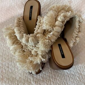 Zara crazy crochet Cream Fringe Mules NWOT size 41/11